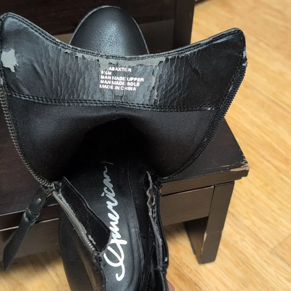 American Rag AR Baxter Black Booties Side Zip Block Heel Faux Leather Size 9.5